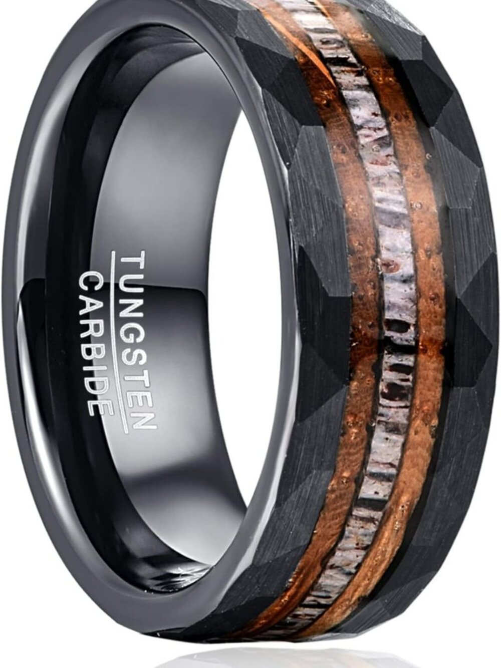 Stylish 8mm Tungsten Deer Antler Ring for Men, Sizes 7-12, Unique Gift Idea